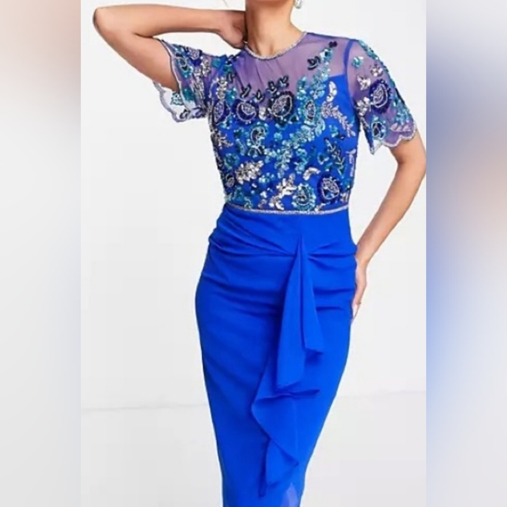 NWT Virgos Lounge Curve Embellished Cobalt Blue Midi Dress Size 24-UK /20-US